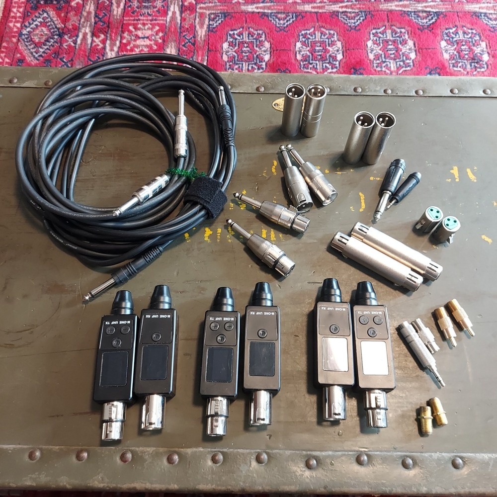 28pc Audio Lot M-ONE UHF Wireless XLR TX RX Rapco Cable Male & Female Adapters